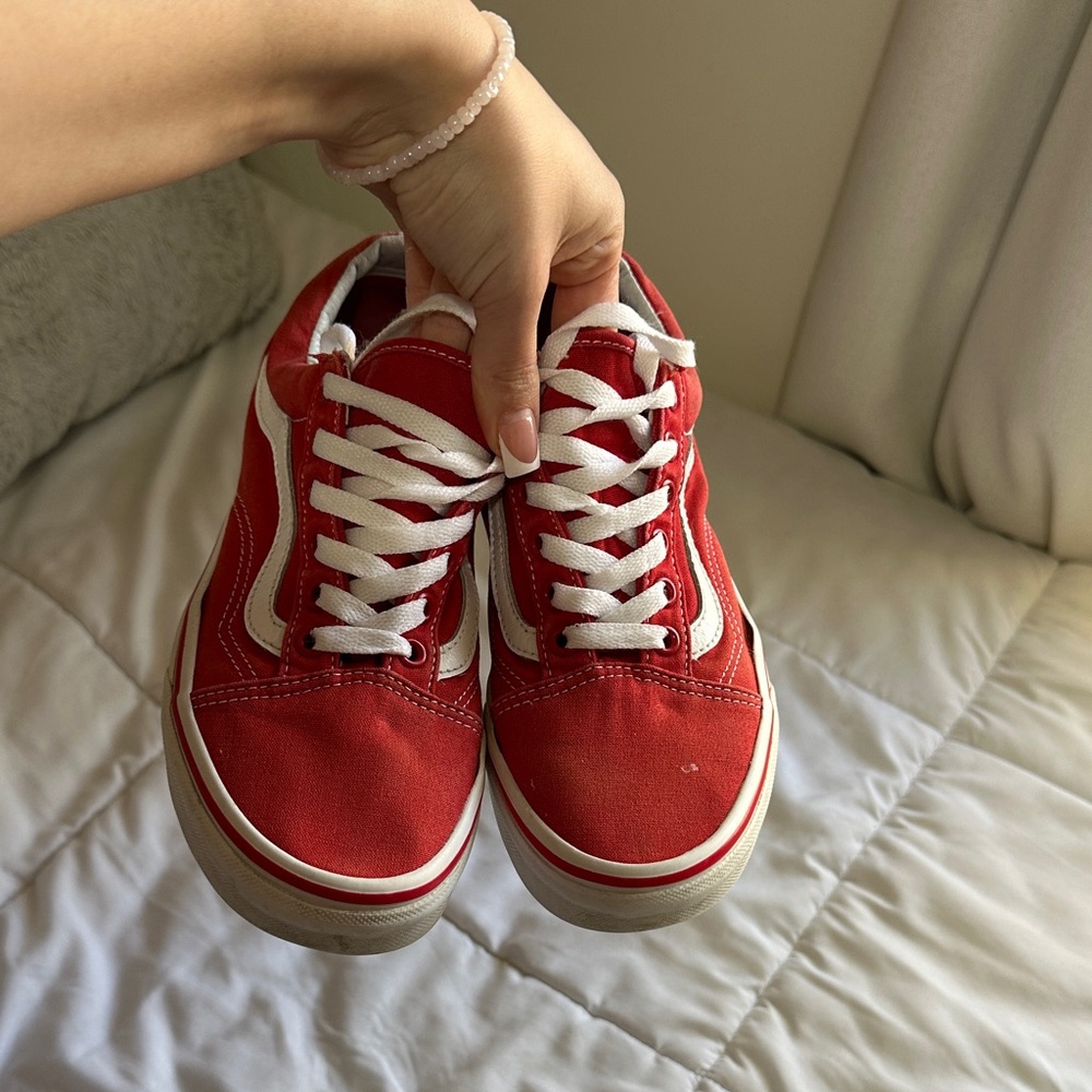 VANS Red Canvas Sneakers with White Accents
